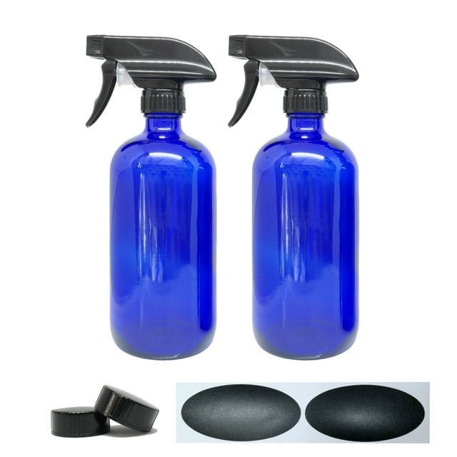 2 Pack - 16oz Cobalt Glass Spray Bottle – Blue Spray Bottle has UV Protection - Glass Spray Bottles for Essential Oils - Dark Glass Spray Bottles for Cleaning Solutions