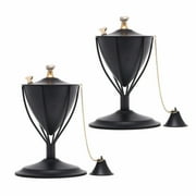 Legends Direct Set of 2, Amsterdam Premium Metal Tabletop Tiki Torches Outdoor, Tall - Tiki Style /w Snuffer, Fiberglass Wick & Large 32oz Oil Lamp Backyard Decor for Patio, Outdoor (Smooth Black)