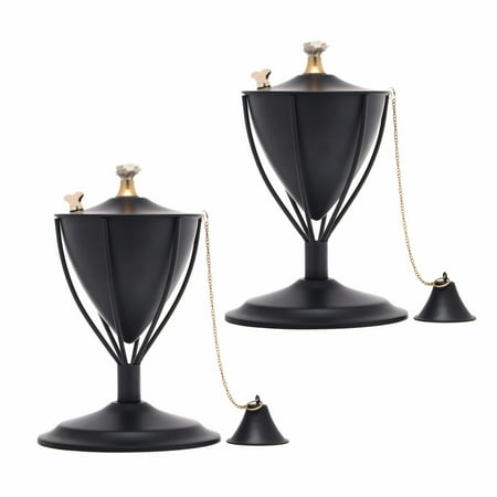 Legends Direct Set of 2, Amsterdam Premium Metal Tabletop Tiki Torches Outdoor, Tall - Tiki Style /w Snuffer, Fiberglass Wick & Large 32oz Oil Lamp Backyard Decor for Patio, Outdoor (Smooth Black)