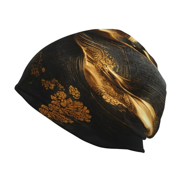 Pofeuu Luxurious Gold Flow Print Beanie Hat for Men and Women Winter Warm Hats Knit Slouchy Thick Skull Cap