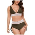 thumbnail image 1 of Huesdet Women's High Waisted Bikini Ribbed Two Piece Swimsuit High Cut Color Block Adjustable Straps Bathing Suit(Green,S), 1 of 6