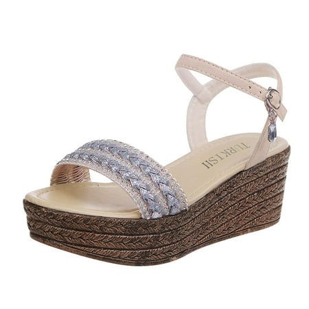 

Youmylove Spring Summer Roman Platform Wedge Women Sandals Casual Rhinestone Buckle High Heel Bohemian Comfortable Stylish Shoes Ladies Footwear