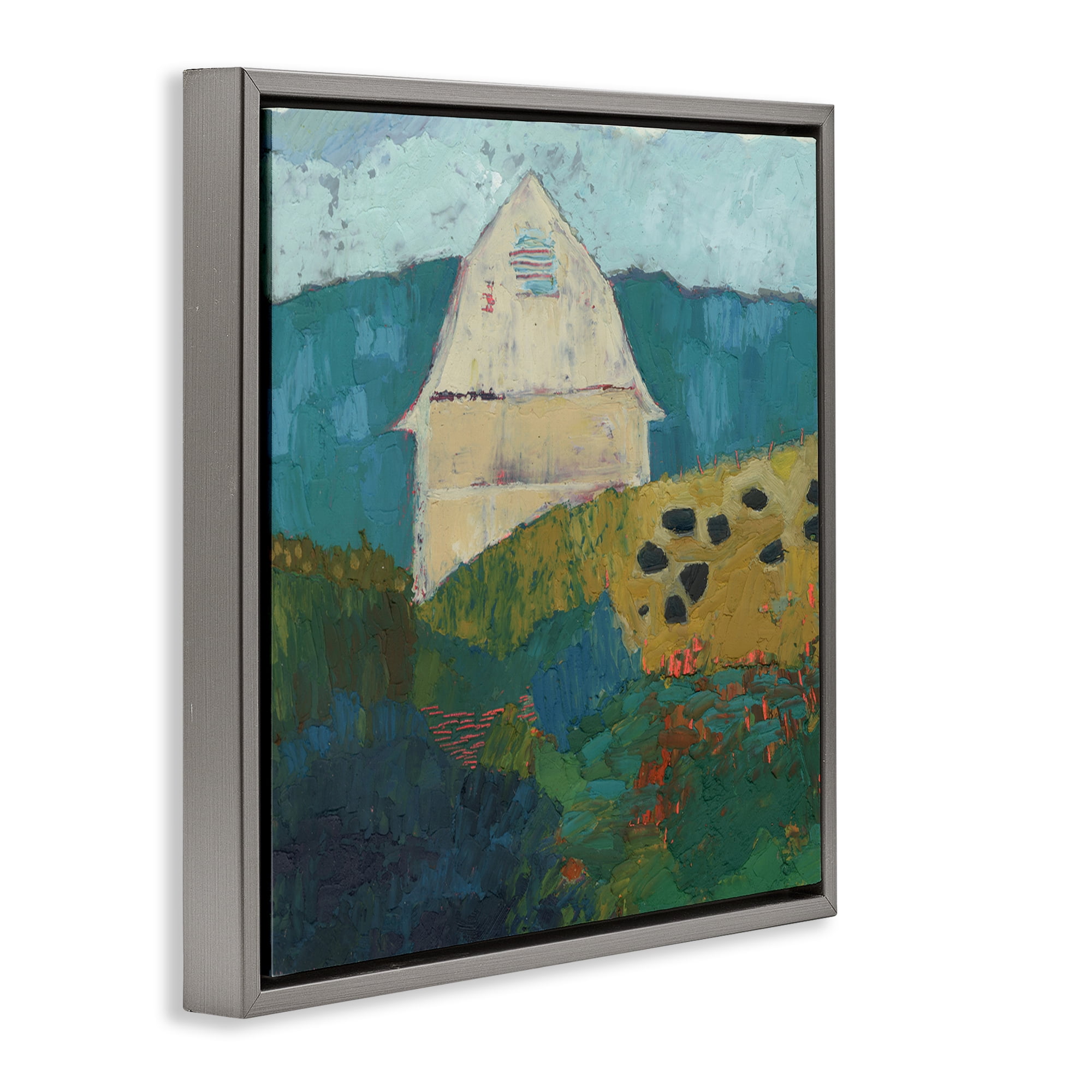 Stupell Industries Abstract Farm Impression Abstract Painting Gray Floater Framed Canvas Art Print Wall Art, 18 x 18