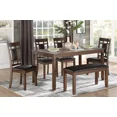 thumbnail image 1 of Classic Cherry Finish 6pc Dining Set Table Bench Chairs Set Faux Leather Upholstered Seat, 1 of 7