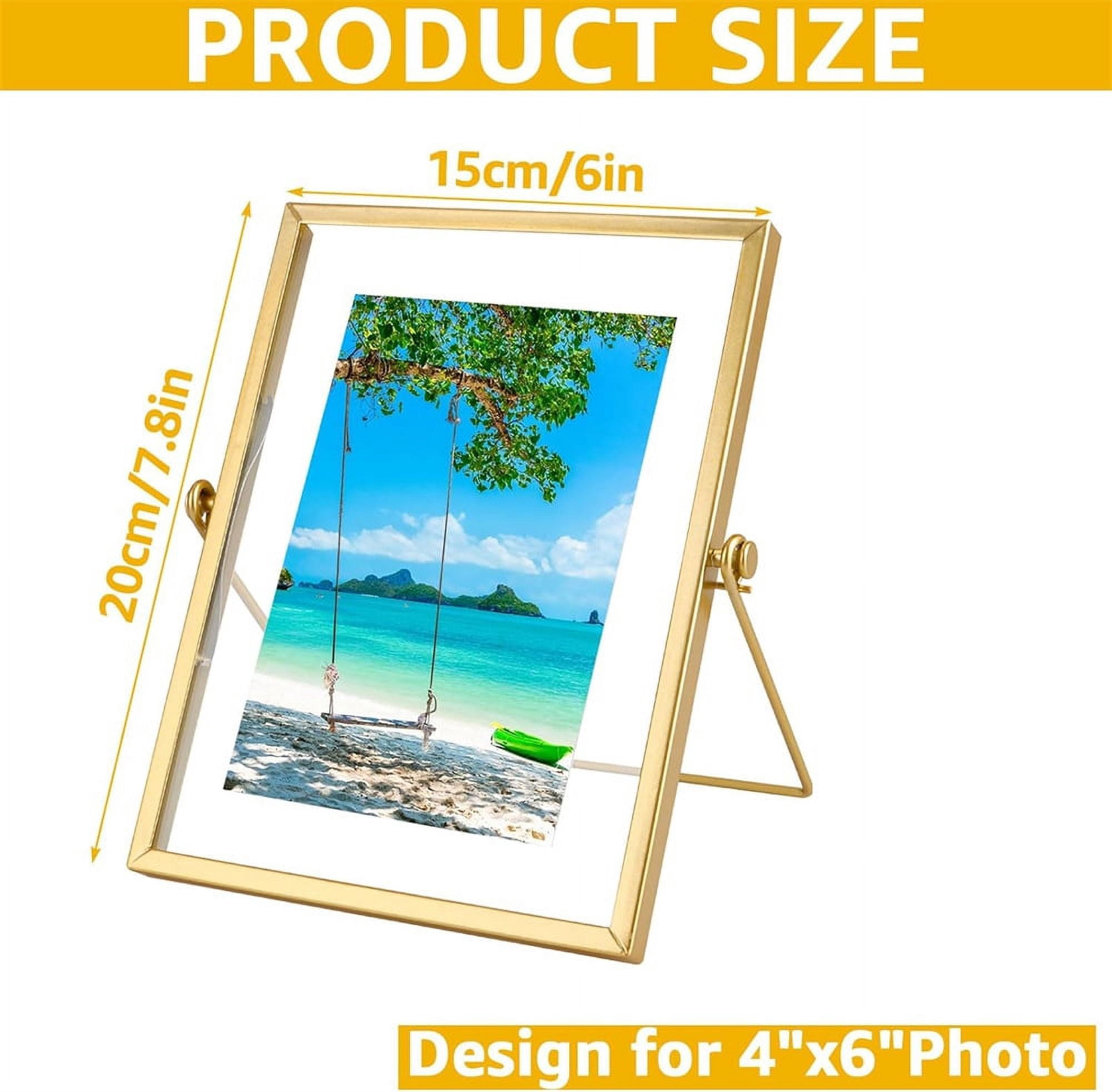 NOGIS Metal Picture Frames Vintage Minimal Ornate Floating Easel Stand Photo Frames Antique Vertical Glass Frame for Pictures Photos Desk Tabletop Display,6 Inches (Gold)