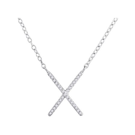 10K White Gold Diamond Letter X Cross Pendant Necklace 1/10 Ctw.