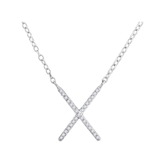 10K White Gold Diamond Letter X Cross Pendant Necklace 1/10 Ctw.