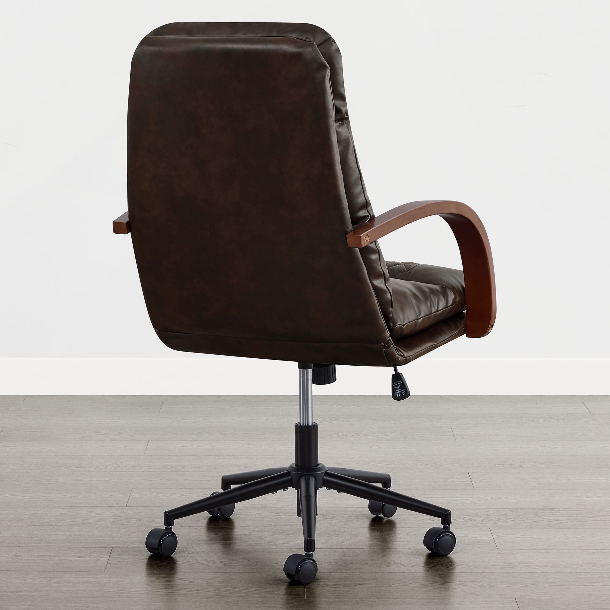 Spruce & Spring Modern Ergonomic Swivel Office Chair with Bentwood Arms, Upholstered High Back Desk Chair with Tilt Function and Durable Metal Base, Espresso
