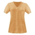 thumbnail image 4 of Dezsed Womens Elegant Lace Short Sleeve Tops Dressy Casual Blouses Pleated Work Dressy Shirts Holiday Outfits Gold M, 4 of 5