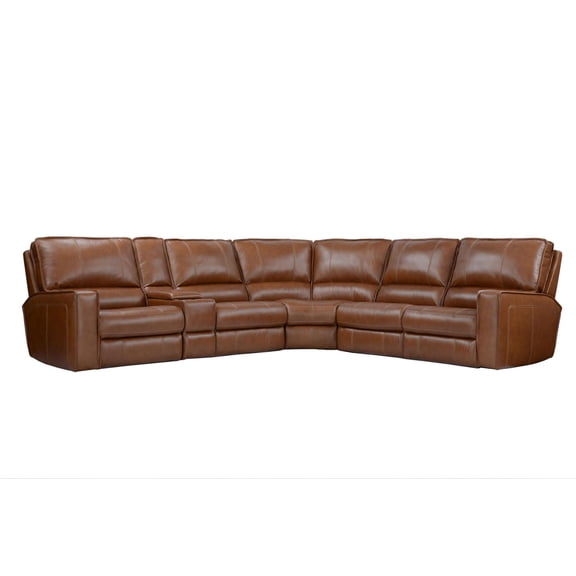 Pemberly Row Traditional Leather Power Reclining Sectional in Brown
