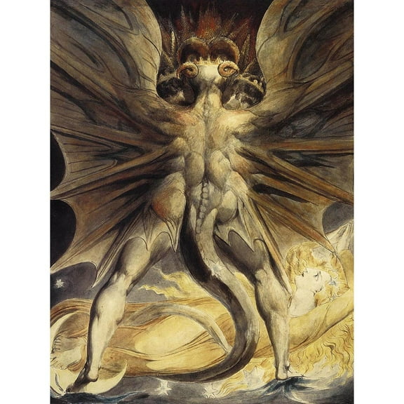William Blake 1805 Watercolour Painting The Great Red Dragon and Woman Clothed with the Sun Unframed Wall Art Print Poster Home Decor Premium