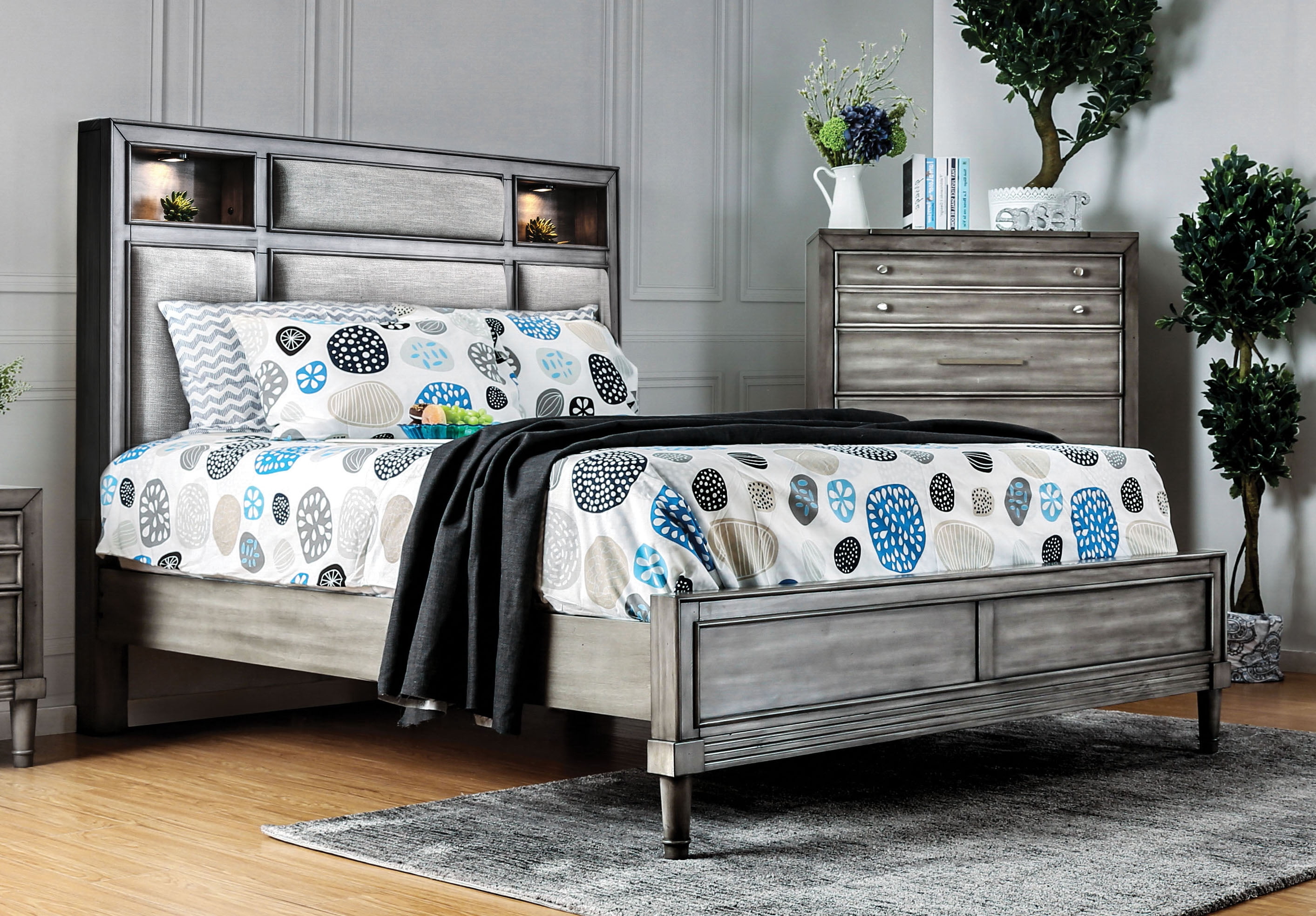 Furniture of America Ayana Wood Panel Bed, California King, Gray