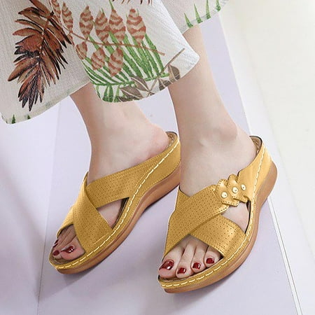 

Summer Savings! Zpanxa Slippers for Women Sandals Versatile Flat Slippers Non-slip Lightweight Super Comfort Wedge Heel Platform Sandals Flip Flops for Women Yellow 42