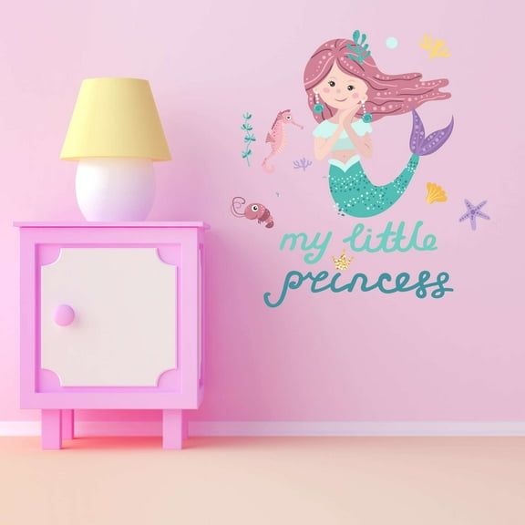 My Little Mermaid Vibes Seahorse Sea Shells Statfish Princess Fish Starfish Queen Sweet Dreams Bedtime Unicorn Lovely Dear Dream Holiday Gift Decorating Wall Decal Sticker - Size: 18 In X 20 In