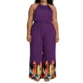 thumbnail image 2 of XUNKUSGA Plus Size Jumpsuits for Women Fashion Boho Halter Neck Sleeveless Wide Leg Rompers for Women Classic Drawstring Waist Women's Jumpsuits M-3XL,Purple, 2 of 6