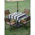 thumbnail image 4 of Outdoor Tablecloth with Umbrella Hole for Patio/Picnic/Party/Camping, Navy Blue Striped Waterproof Table Cloth Square Cover Washable, Farmhouse Aesthetic Modern Stripes (60"x 60"), 4 of 9