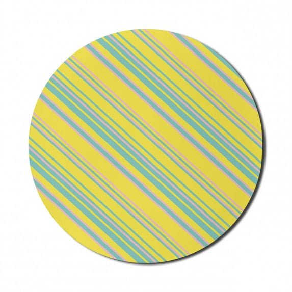 Geometric Mouse Pad for Computers, Abstract Patterns from Straight Diagonal Lines with Memphis Style, Round Non-Slip Thick Rubber Modern Mousepad, 8" Round, Mustard Turquoise Blush, by Ambesonne
