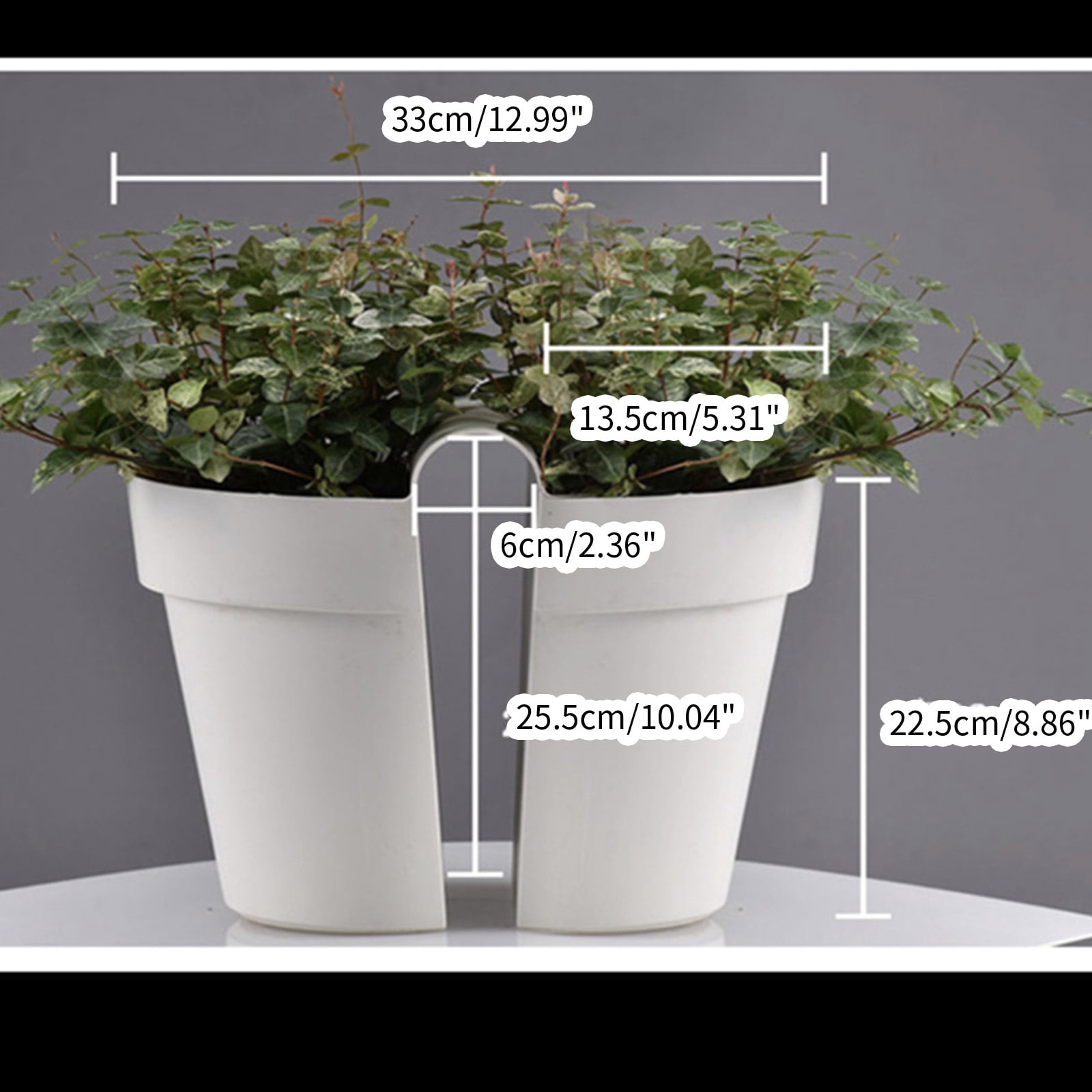 Double-Sided Hanging Rail Planter Deck Flower Pot Plant Window Box Railing Planter with Drainage Holes for Patio Deck Fence Balcony