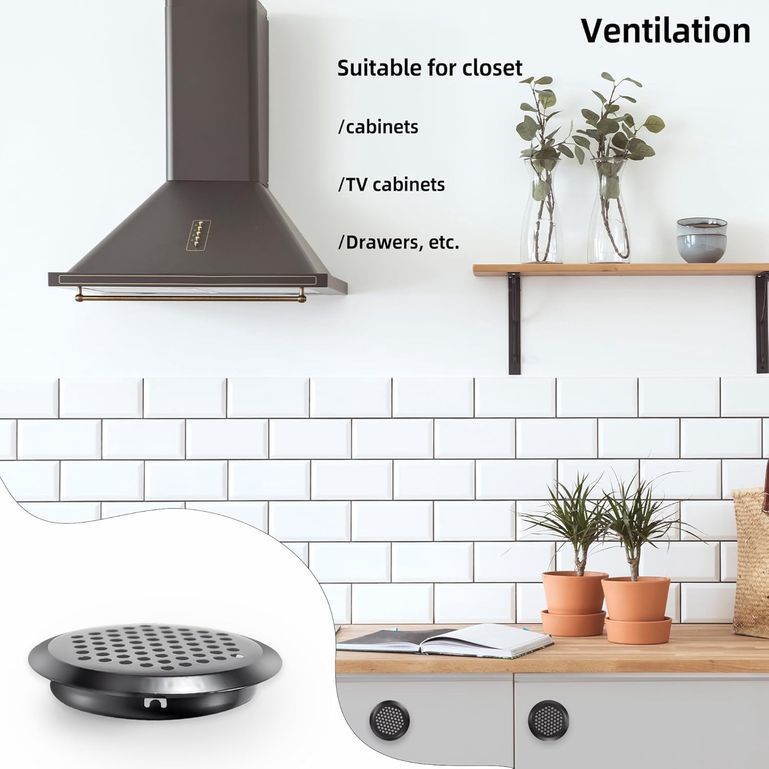 50 Pcs Round Soffit Vents 2 inch/53 mm Circular Air Vents Stainless Steel Circular Soffit Vents Mesh Hole Louver for Wardrobe Cabinet Shoe Cabinets Kitchen (Black)