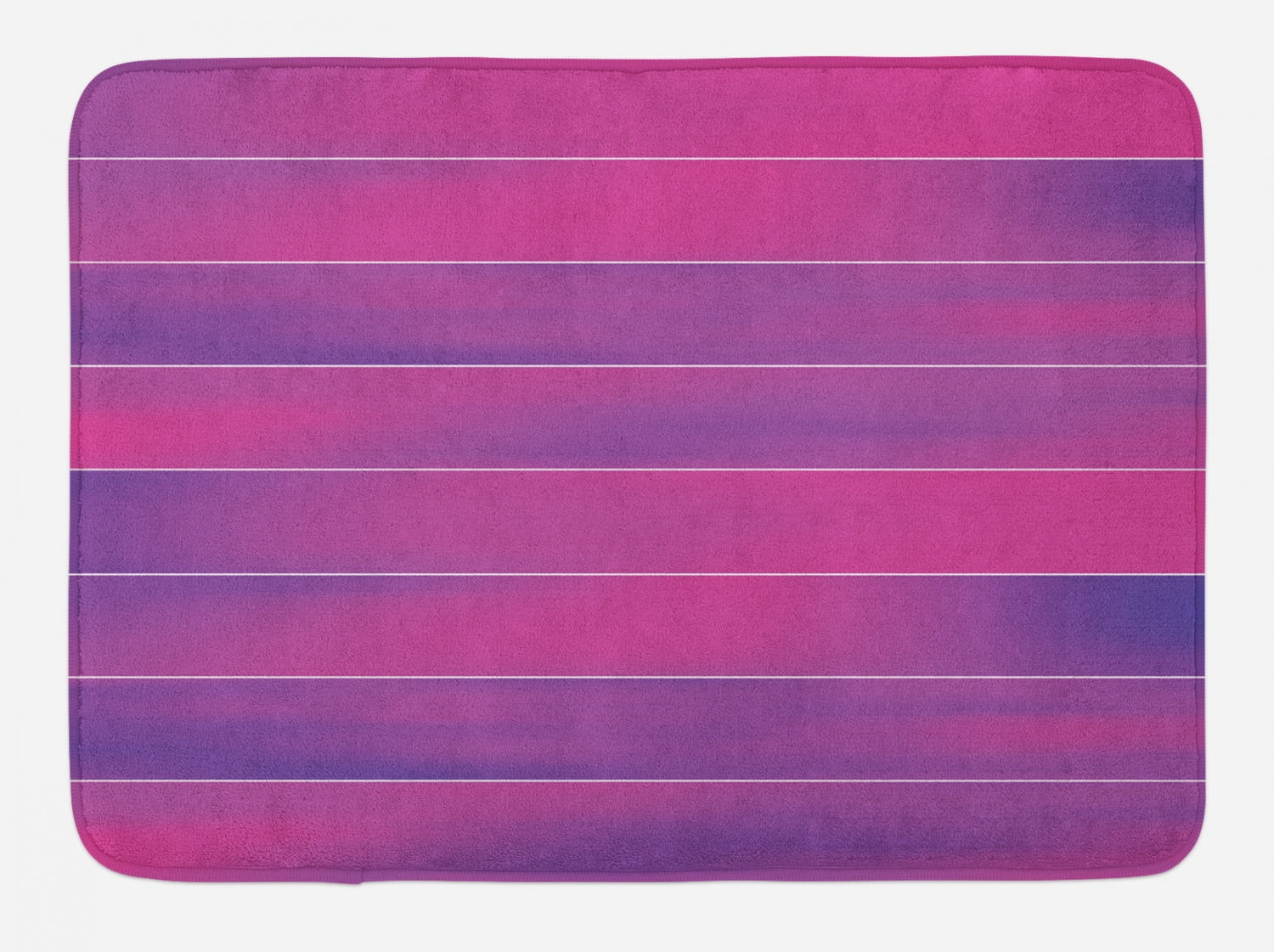 Hot Pink Bath Mat, Horizontal Color Bands Stripes with Fluorescent