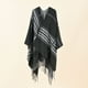 thumbnail image 1 of Capas de mujer, ropa de otoño estilo capa, cárdigan de lana de búfalo bohemio abierto al frente, suéter de capa a cuadros de gran tamaño con flecos, negro - Rayas, 1 of 5