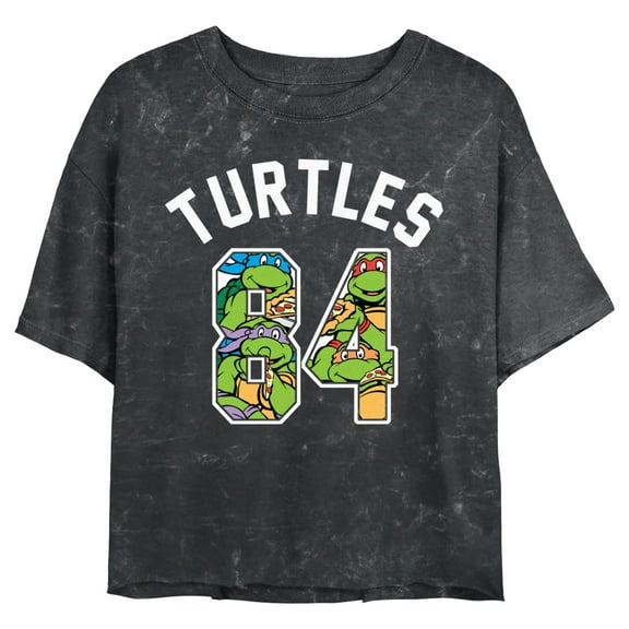 Junior's Teenage Mutant Ninja Turtles 84 Turtles Logo Graphic Crop T-Shirt Black Large