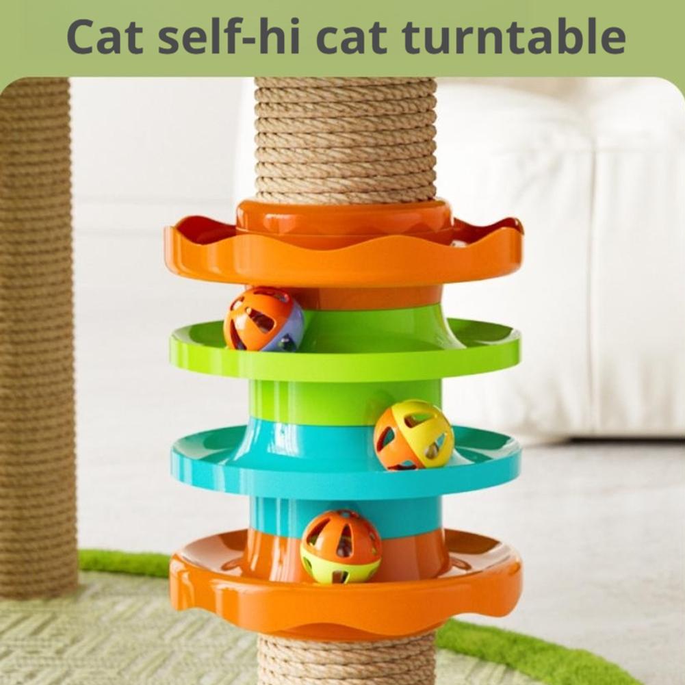 46in Cat Tree Tower, 3 Level Green Style Cat Tree, with Stairs, Cat Sleep Bowl, Small Cat Ball Rolling Toy, and Scratching Post, Multifunction Cat Tree