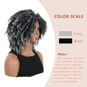 QUEENTAS Dreadlock Wigs for Women Braided Wigs Short Curly Braid Wig Synthetic Faux Locs Twist Braiding Hair Wigs (Black/Grey)