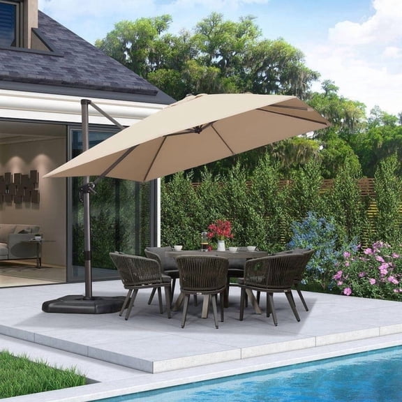 PURPLE LEAF OUTDOOR 10x10 ft Square Offset Cantilever Umbrella with 360-degree Rotation, Aluminum for Outdoor Patio Garden Deck Pool, Beige