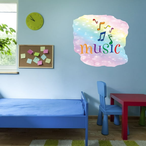 Music Watercolor Wall Decals for Bedroom - Rainbow Background Music Lover Design Art DIY & Creativity Boy Girl Bedroom Wall Water Color Sticker - Size: 10 In x 9 In