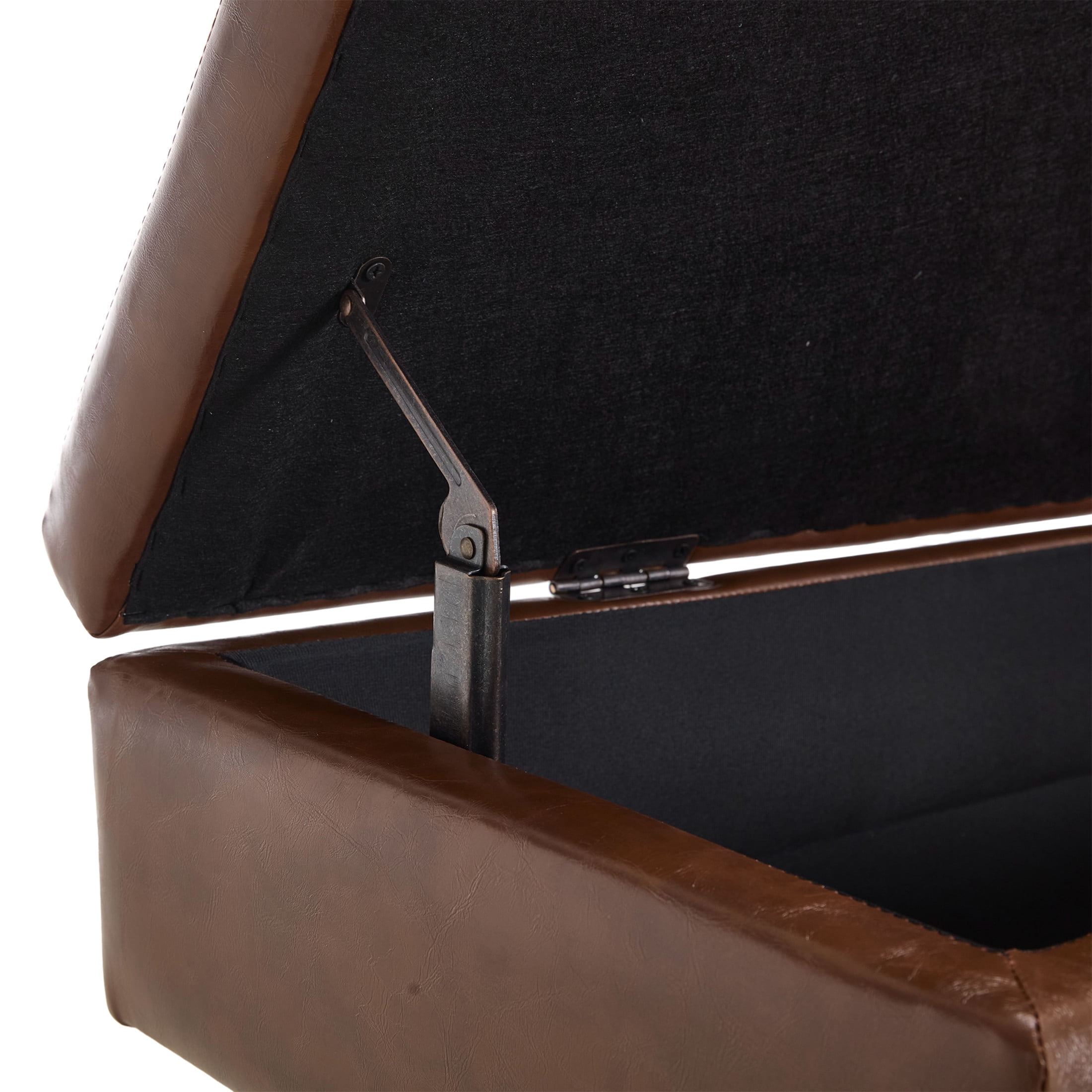 Madeleine Classic PU Upholstered Bed End Stool with Solid Wood Legs and Hidden Storage, Brown