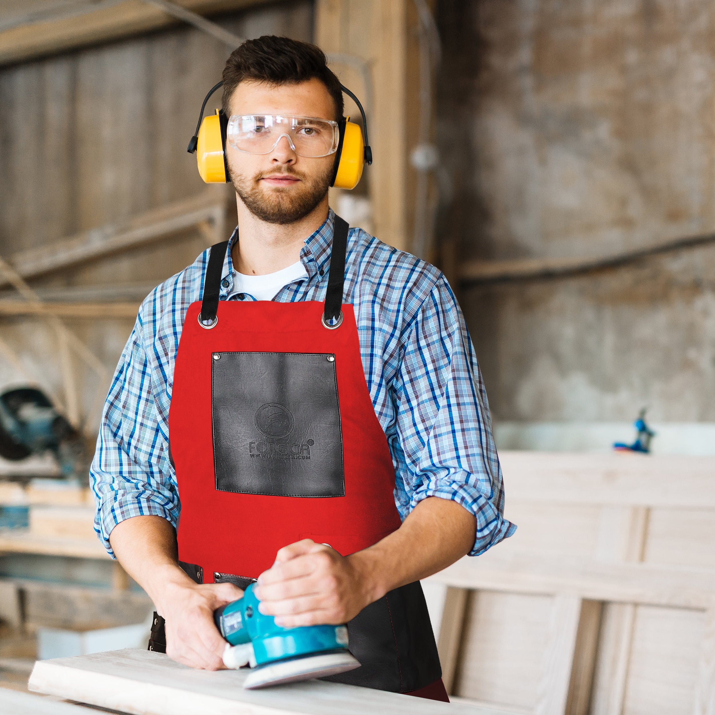 Forgica Red Adjustable Work Apron with Pockets for Men and Women | Professional Cotton Apron, Ideal for Barbers, Hairstylists, Smiths, and Grilling