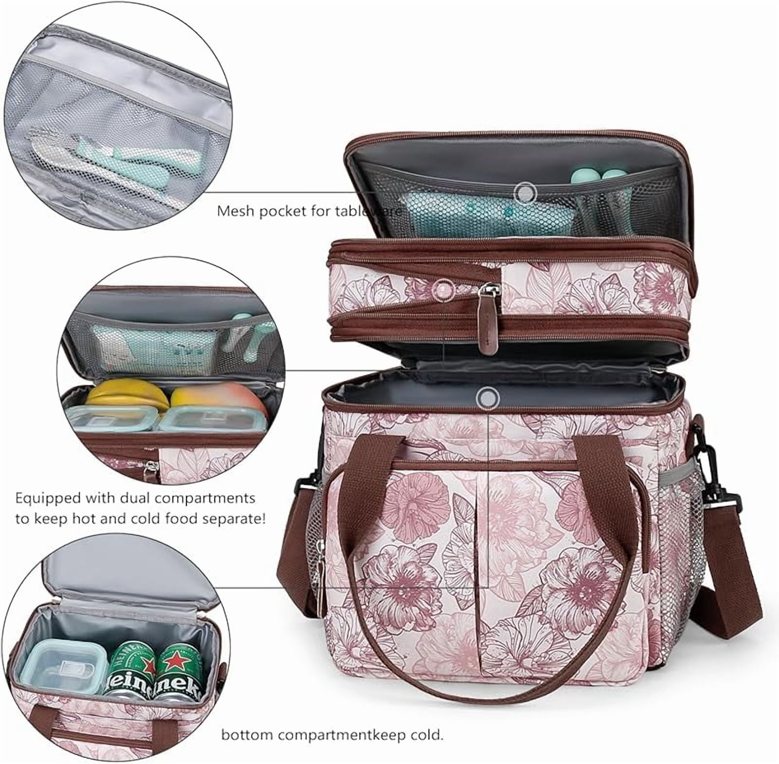 Lunch Bag Insulated Expandable Lunch Box for Women - Reusable Adults Floral Lunch Tote Bag Lunch Box for Office Work Picnic (Yellow Flower)
