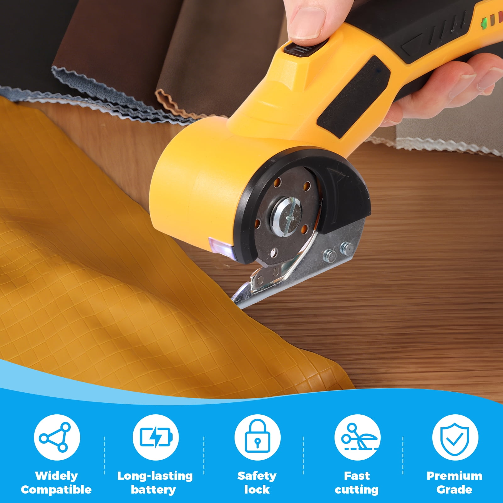 Cordless Electric Scissors with 3 Spare Blades Rechargeable Cardboard Cutter 1500mAh Battery Fabric Scissors for Box Carpet Plastic Fabric