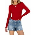 thumbnail image 2 of Women Long Sleeve Shirts Rib Knit Slim Fit Tops Fall Outfits Casual T-Shirt Underscrubs Layer Clothes Red M, 2 of 8