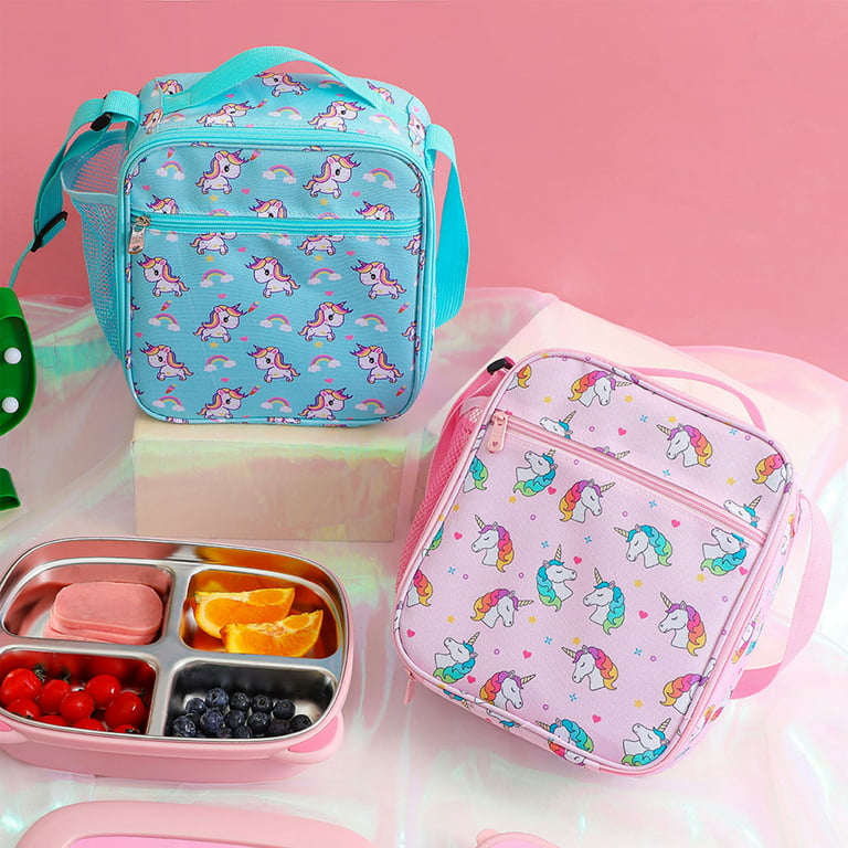 JYPS Insulated Unicorn Lunch Bag Bento Box for Girls,Lunch Box Set with 4  Compartment Bento Box Water Bottle Ice Pack Salad Container Food  Picks,Perfect Kids Lunch Boxes for School Age 7-15 