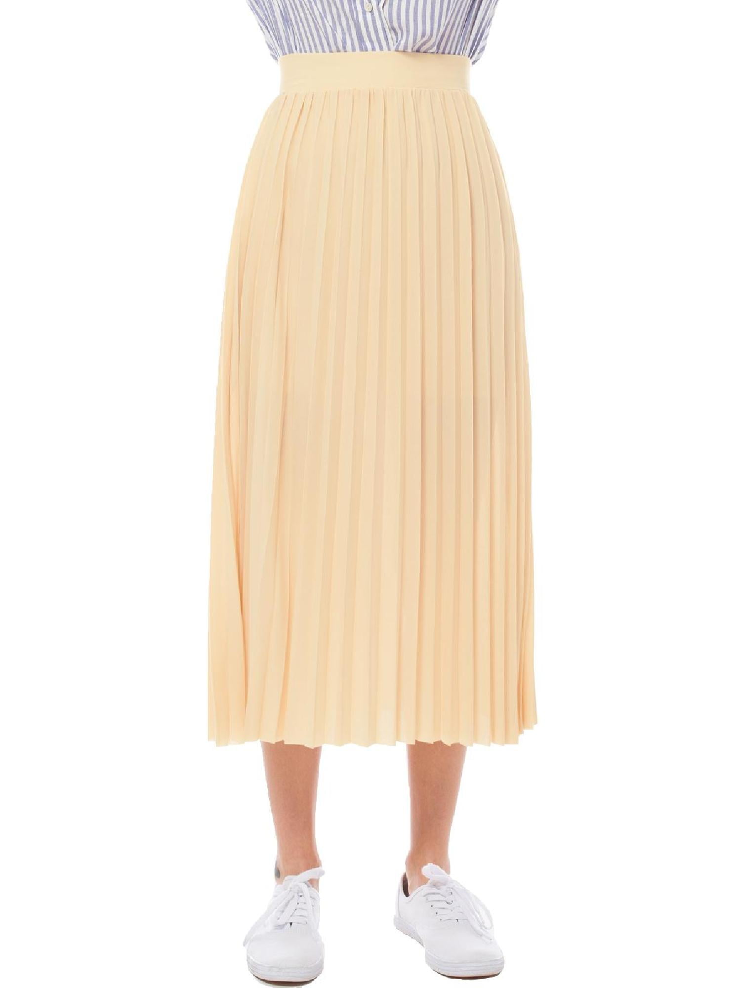 MixMatchy Women's Elastic High Waisted Wide Pleated A-Line Long Skirt ...