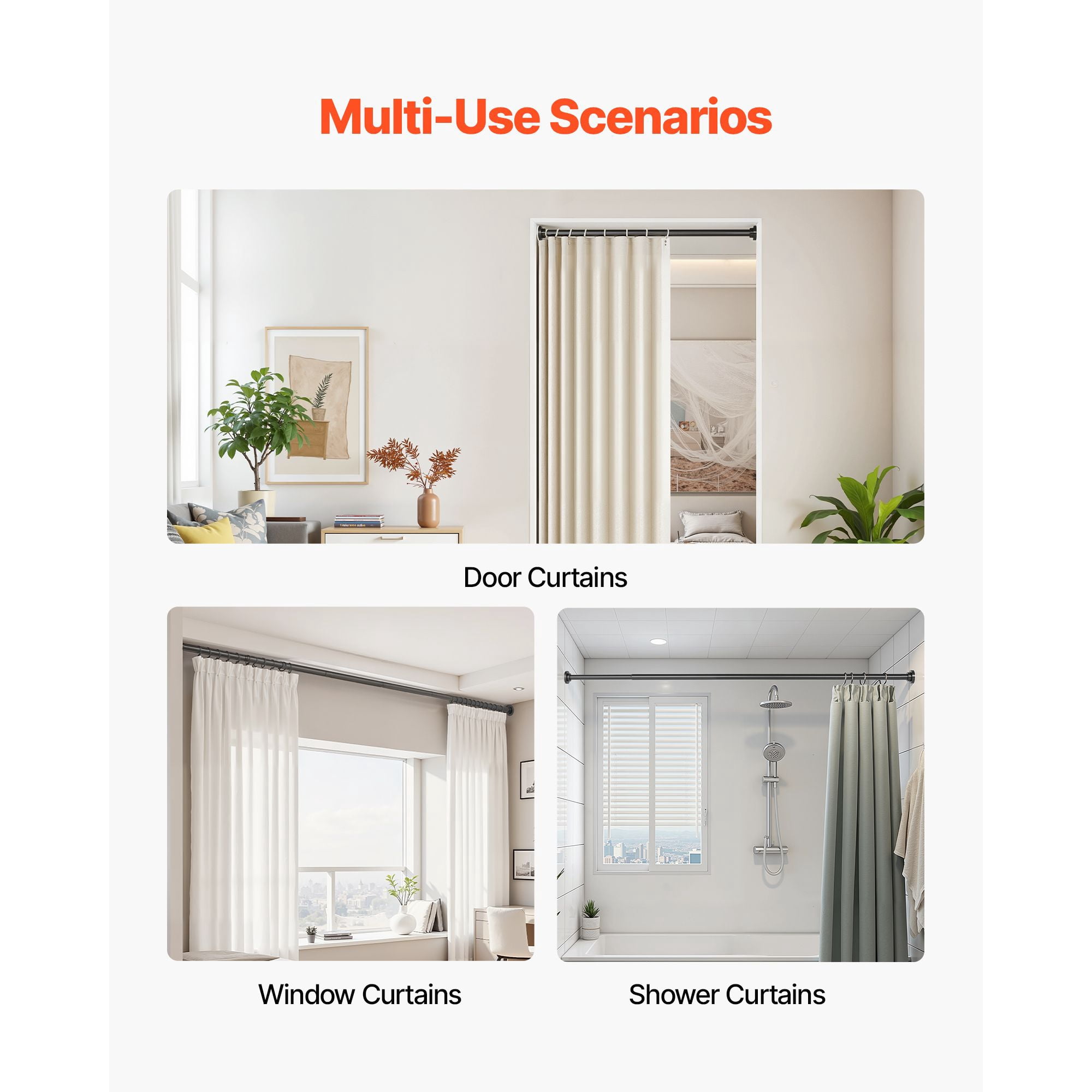 Tension Shower Curtain Rod, 28-76 Inch Adjustable Stainless Steel, 53 lbs Load Capacity with Brackets, Drill-Free Installation, Rust-Resistant for Bathroom