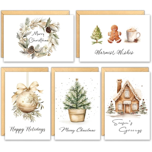 "Christmas Cards with Envelopes, Pack of25,5 Designs, Greeting New Years Boho Cards,4"x6"