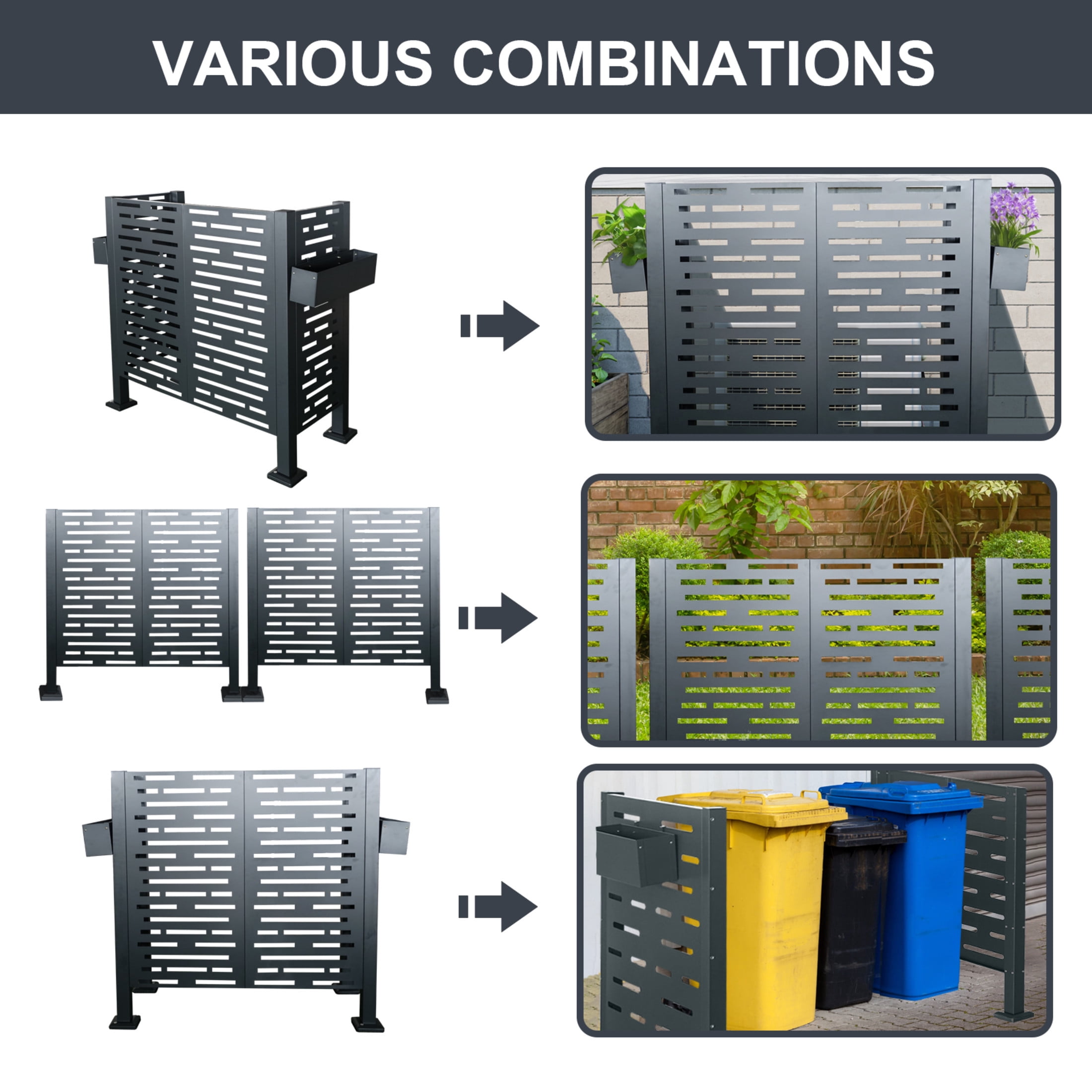 Noble House 4x4 FT Air Conditioner Fence Cover, Galvanized Steel Outdoor Unit Privacy Screen with Planters, Charcoal