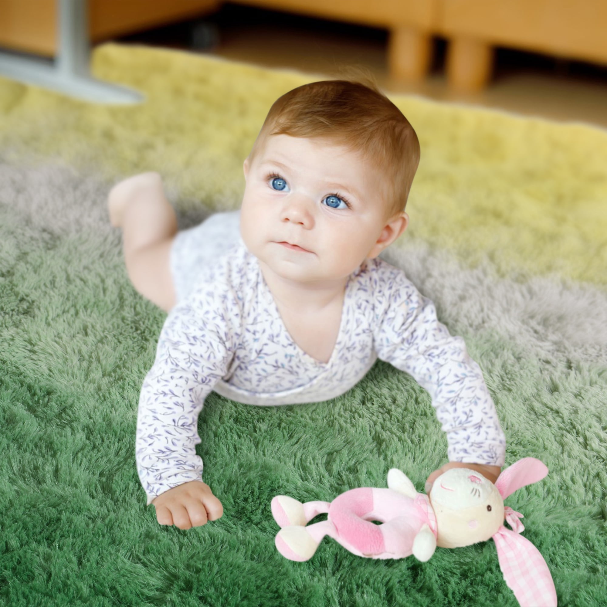 Noahas Fluffy Area Rugs Modern Soft Shaggy Yellow and Green Area Rug, 5' x 8', Anti-Slip Bottom