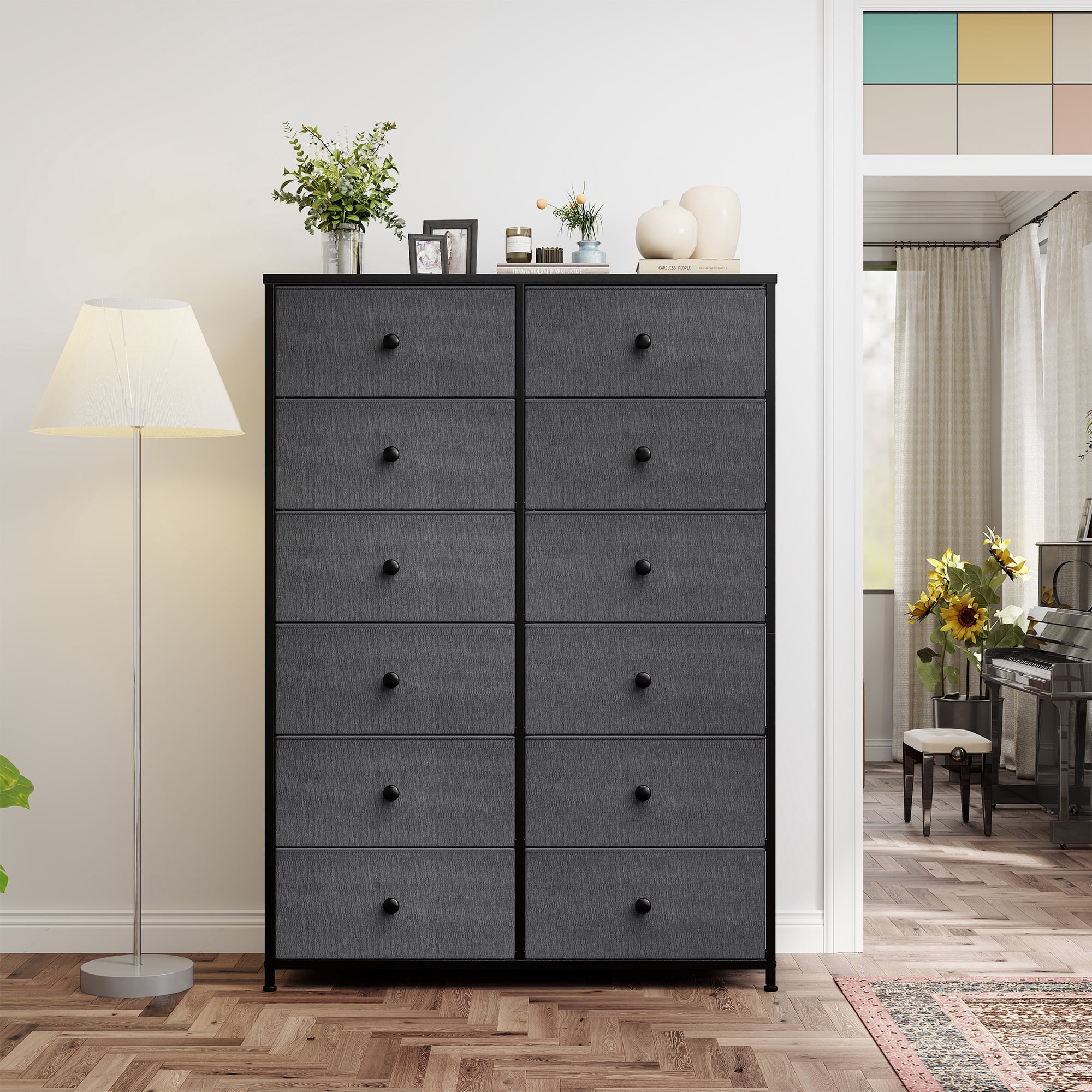 52.2" H Dresser for Bedroom with Fabric Drawers Tall Dresser with Wooden Top for Living Room, Light Gray