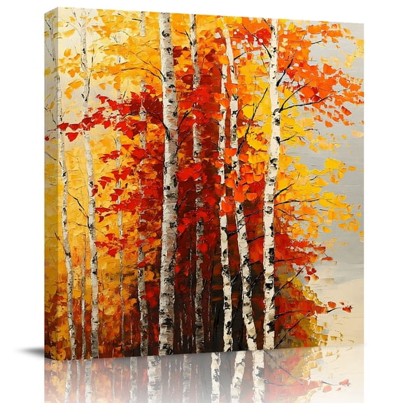 Wall Art Prints, Autumn Yellow Leaves Framed Canvas Prints for Bedroom Living Room Bathroom Office, Fall Natural Forest Branch Watercolor Gallery Wrap Wall Art Poster for Gifts Home Decor 12"x12"