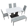 thumbnail image 5 of EUROCO 63" 6PCS Dining Table Set for 6,Kitchen Table Set with Faux Marble Table Top,V-Shaped Table Leg ,4 Ergonomic Chairs and 1 Bench,Rectangular Dining Room Set for 6, 5 of 7