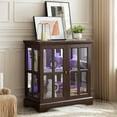 thumbnail image 3 of LED Accent Curio Cabinet with 7 Color Lights for Collectibles, 32" H Storage Cabinet with Tempered Glass Doors, Sideboard Buffet Case with Smartphone-Controlled Lights (Cherry), 3 of 9