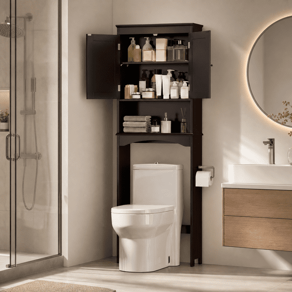 Aiho 3-Shelf Over the Toilet Space Saver,Over the Toliet Storage Cabinet for Bathroom, Lavatory, Laundry - Dark Brown