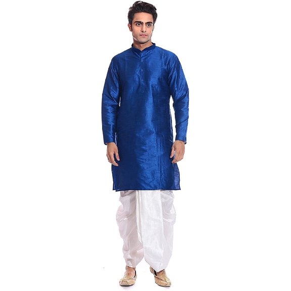 Royal Men's Silk Blend Dhoti Kurta Set (ROYAL_102_Blue_Medium)