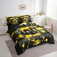 thumbnail image 3 of Manfei American Football Bedding Comforter Set 7-Piece for Kids Teens, Rugby Helmet Full Bedding Set, Black Yellow Graffiti Splash Fitted Sheet Flat Sheet, Microfiber Bedroom Decor, 3 of 8