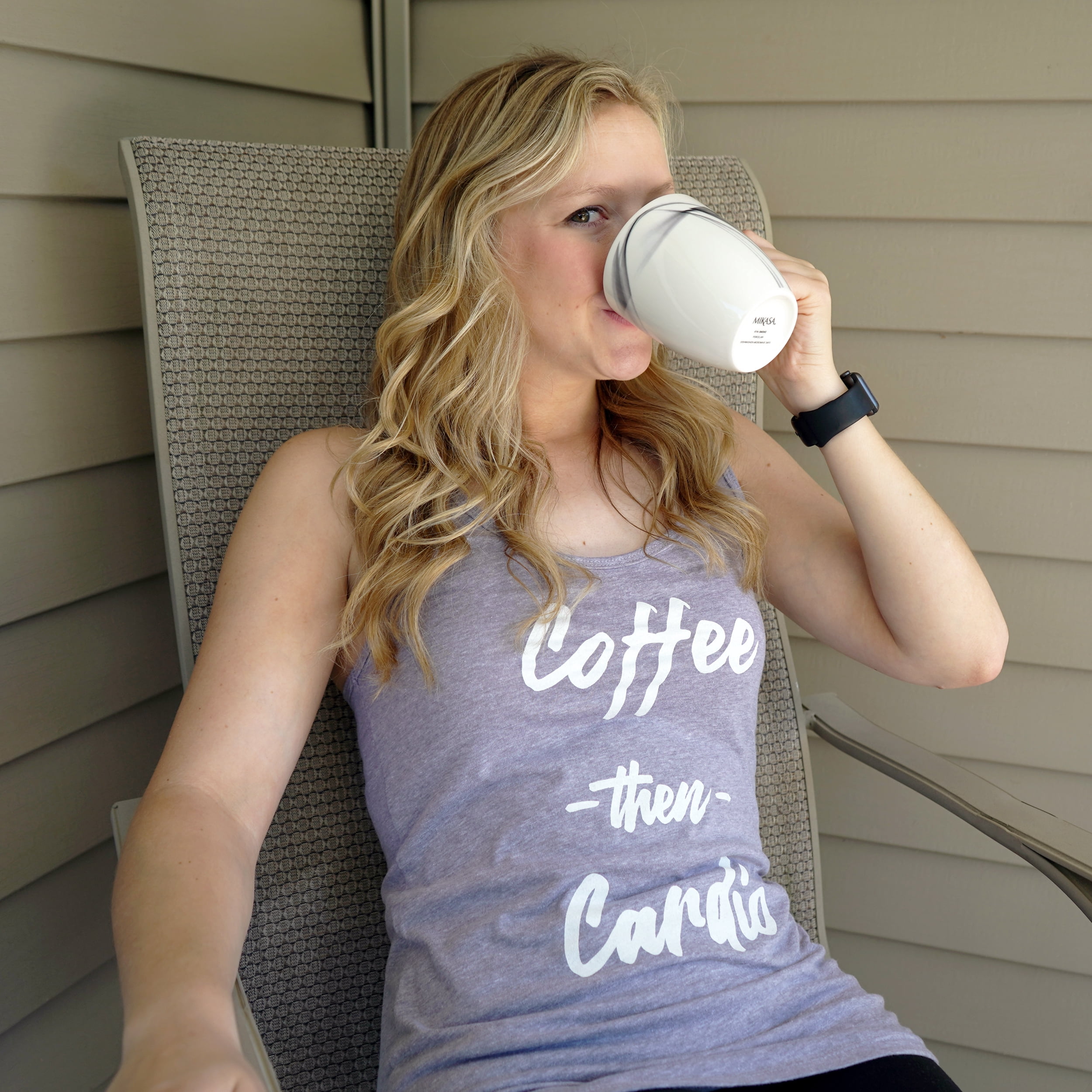 Simply Threads Women's Active Coffee then Cardio Graphic Racerback Tank Top