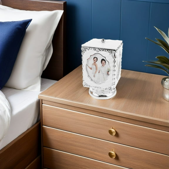 BESTYASH Creative Silver Music Box Photo Frame with Rotating Display for Bedroom and Office Decor